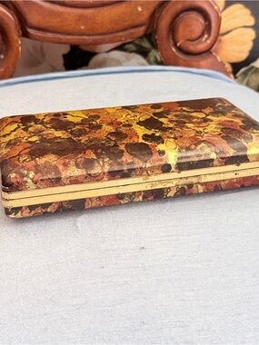 Vtg 70s MCM Mele Tortoise Look Clamshell Jewelry Travel Case
